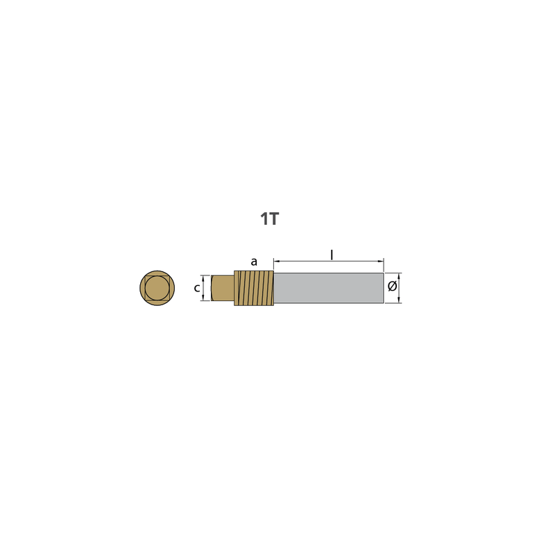 Zink Anode Volvo Penta, Type Potlood Anode Ø15 L.40 met messing Plug Th.1 / 2 'BSPT, VP 838929