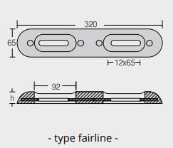 Zinkanod Fairline 320*65*35 (Hål 160mm) 2.4KG - AnodeFactory